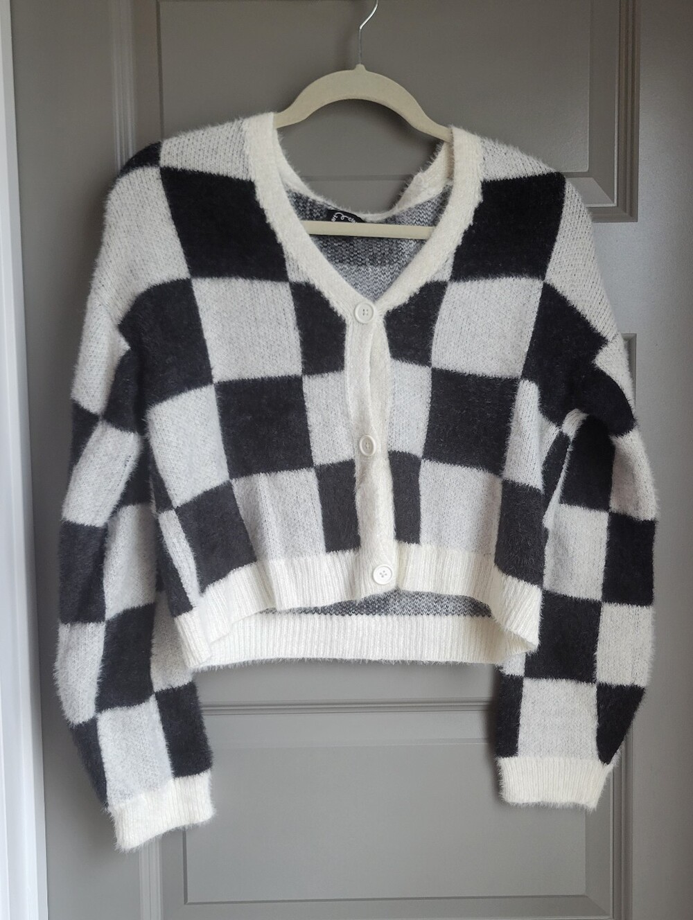 Black And White Checkered Cardigan